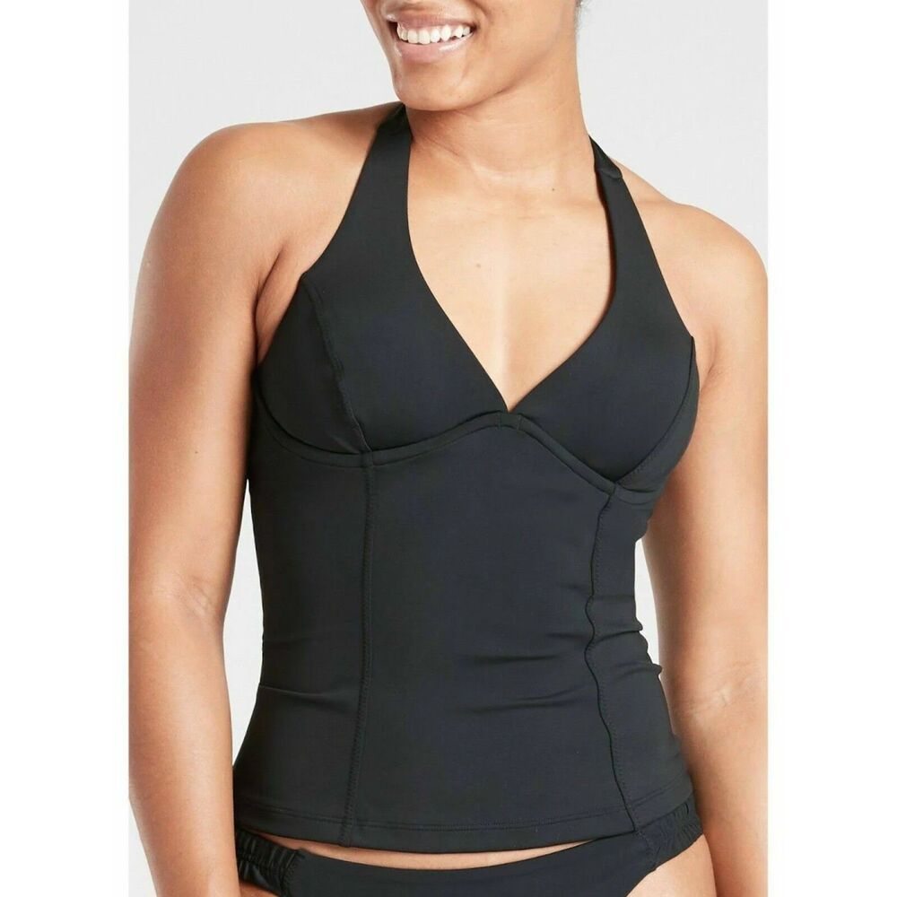 Athleta Sculpted Halter Tankini Top Black, 38D/DD Tall (D1)
